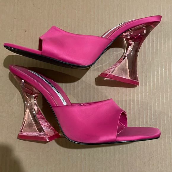Zara Pink Stain Mules/Sandals | Clear Heel | Hot Pink - Picture 4 of 10